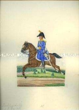 Uniformdarstellung, Beschlagschmied des 3. Reiter-Regiments zu Pferd, Sachsen, 1859.
