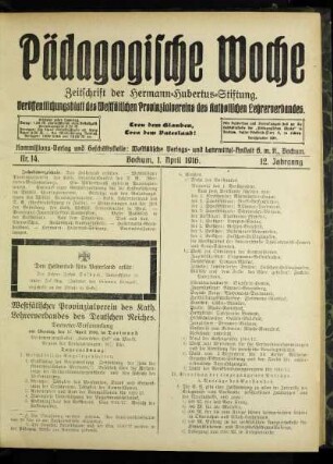 Westfälischer Provinzialverein des Kath. Lehrerverbandes des Deutschen Reiches : Vertreter-Versammlung am Montag, den 17. April 1916, in Dortmund