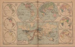 Erdkarten (Verteilung der Völker, Verteilung der Religionen, Dichte der Bevölkerung, Staaten und Kolonialbesitz, Deutschlands Stellung im Welthandel und Weltverkehr, Verteilung der Völker, Verteilung der Religionen, Dichte der Bevölkerung)