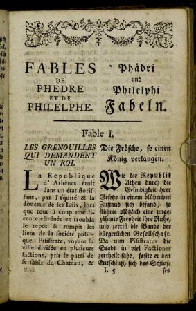 Fables de Phedre et de Philelphe. = Phädri und Philelphi Fabeln.