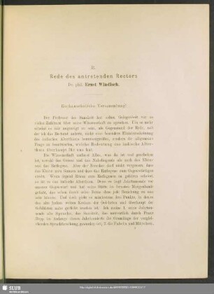 II. Rede des antretenden Rectors Dr. phil. Ernst Windisch
