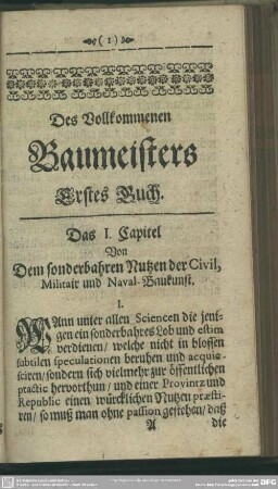 Des Vollkommenen Baumeisters Erstes Buch