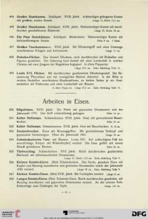 Arbeiten in Eisen, Zinn, Kupfer, Messing, Silber (Nr. 500-659)