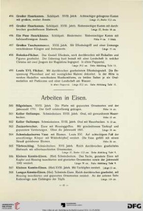 Arbeiten in Eisen, Zinn, Kupfer, Messing, Silber (Nr. 500-659)