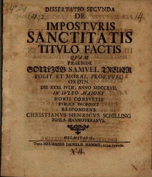 Dissertatio ... de imposturis sanctitatis titulo factis, Secunda
