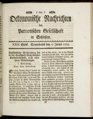 XXIX. Stück. Sonnabends den 17 Julius. 1779.
