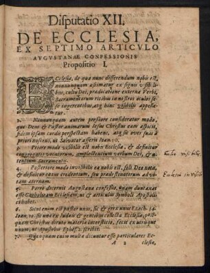 Disputatio XII. De Ecclesia, Ex Septimo Articulo Augustanae Confessionis