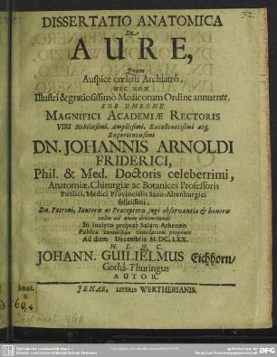 Dissertatio anatomica de aure