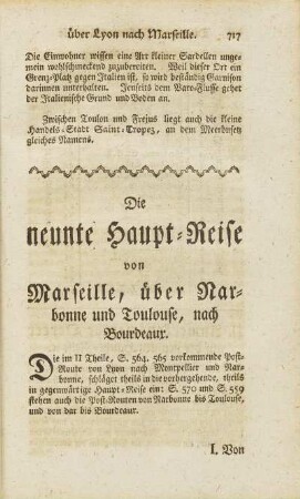 Die neunte Haupt-Reise von Marseille, über Narbonne und Toulose, nach Bourdeaur.