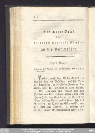 Der zweyte Brief des heiligen Apostels Paulus an die Korinthier.