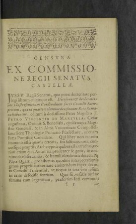 Censura ex Commissione Regii Senatus Castellae.