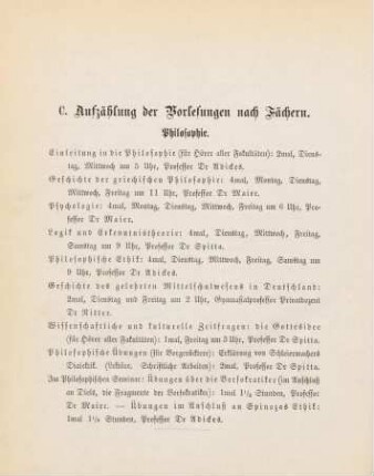 12-34, C. Aufzählung der Vorlesungen nach Fächern