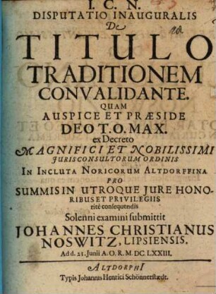 Dissertatio inauguralis de titulo traditionem convalidante
