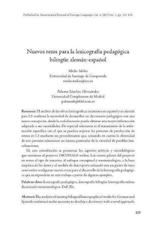 Nuevos retos para la lexicografía pedagógica bilingüe alemán-español