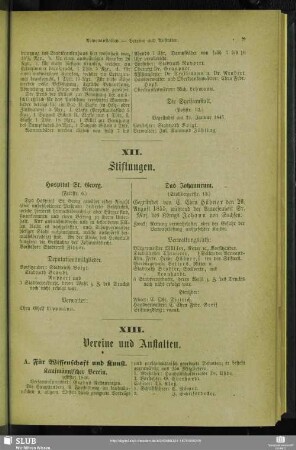 XIII. Vereine und Anstalten