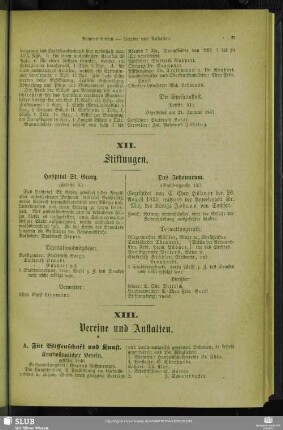 XIII. Vereine und Anstalten