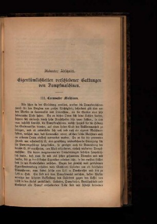 Siebenter Abschnitt. Eigentümlichkeiten verschiedener Gattungen von Dampfmaschinen.