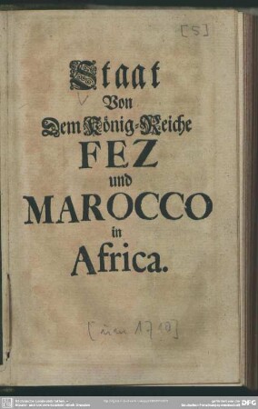 Staat Von Dem König-Reiche Fez und Marocco in Africa