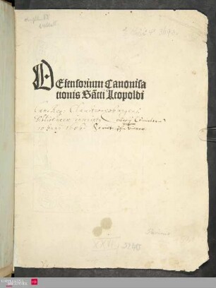 Defensorium canonizationis sa[n]cti Leopoldi