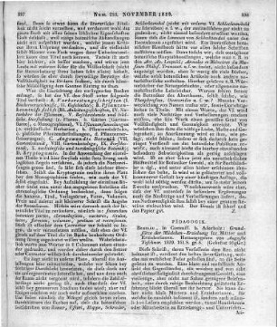 Grundsätze der Mädchen-Erziehung für Mütter und Erzieherinnen. Hrsg. v. A. Teschner. Breslau: Aderholz 1829