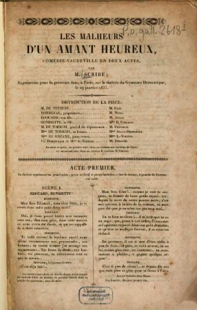 Les malheurs d'un amant heureux : Comédie-vaudeville en 2 actes