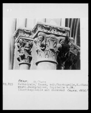 Kapitell von Südwesten: Sirene und männliches Mischwesen