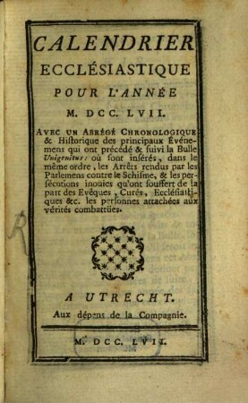 Calendrier Ecclesiastique pour l'année 1757