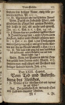 Das XXIX. Capitel. Vom Tod und Auferstehung des Fleisches. - Das XXX. Capitel. Vom jüngsten Gericht, und darauf erfolgenden ewigen Leben, und ewigen Tod.