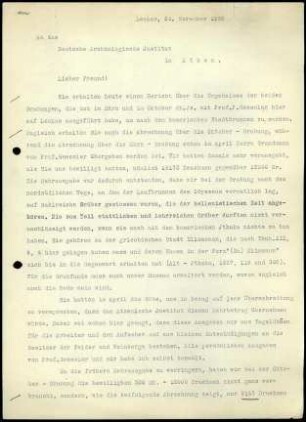 W. Dörpfeld an G. Karo