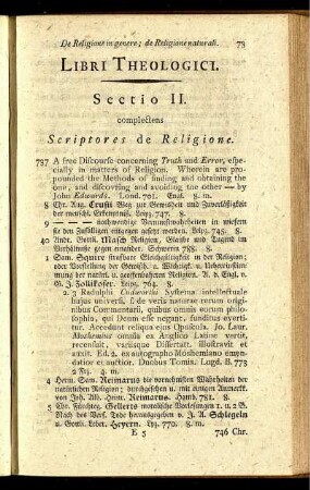 Sectio II. complectens Scriptores de Religione.