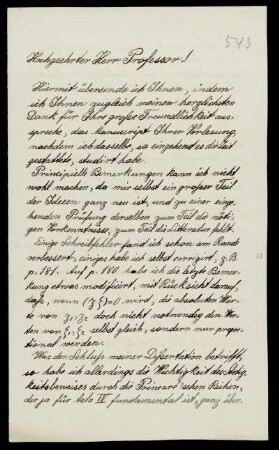 Nr. 11: Brief von Ernst Ritter an Felix Klein, Ohne Ort, 1892 - 1895