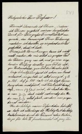 Nr. 11: Brief von Ernst Ritter an Felix Klein, Ohne Ort, 1892 - 1895