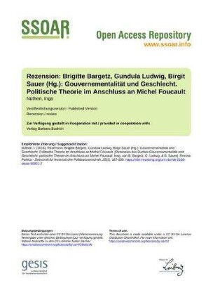 Rezension: Brigitte Bargetz, Gundula Ludwig, Birgit Sauer (Hg.): Gouvernementalität und Geschlecht. Politische Theorie im Anschluss an Michel Foucault