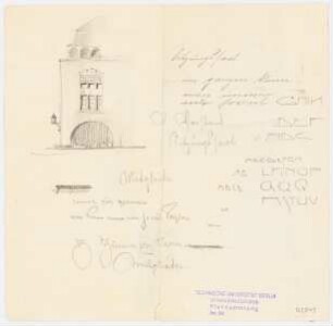 Kirche: Text und Skizze einer Hausfassade