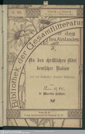 An den christlichen Adel deutscher Nation von des christlichen Standes Besserung