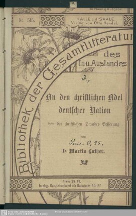 An den christlichen Adel deutscher Nation von des christlichen Standes Besserung