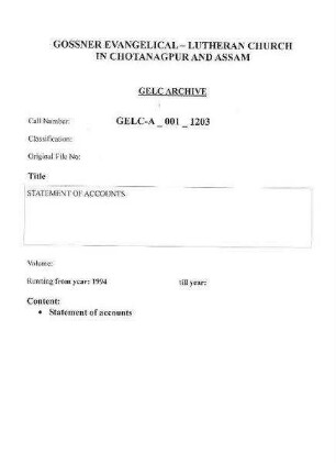 STATEMENT OF ACCOUNTS