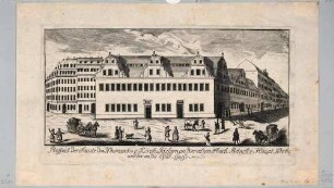 Der Neumarkt in Dresden nach Westen mit dem Gewandhaus, links die Kleine Kirchgasse, rechts der Jüdenhof, Teil einer Reihe Dresdner und sächsischer Ansichten von Schlitterlau um 1770