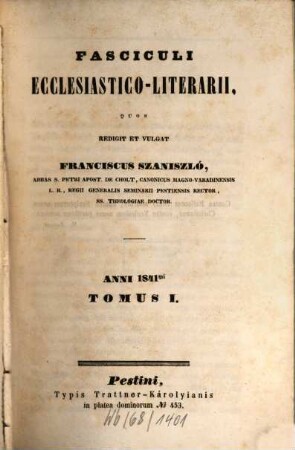 Fasciculi ecclesiastico-literarii, 1841