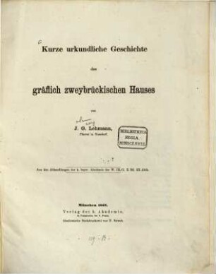 Kurze urkundliche Geschichte des gräflich zweybrückischen Hauses