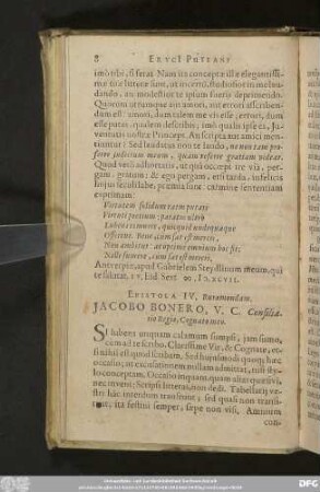 Epistola IV. Ruraemondam. Iacobo Bonero, V. C. Consiliario Regio, Cognato meo.