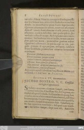Epistola IV. Ruraemondam. Iacobo Bonero, V. C. Consiliario Regio, Cognato meo.