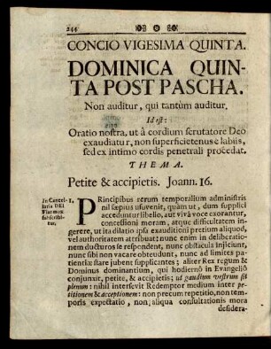 Concio Vigesima Quinta. Dominica Quinta Post Pascha.