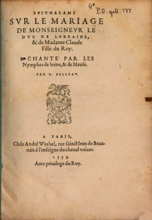 Epithalme sur le mariage de Msgr. le duc de Lorraine