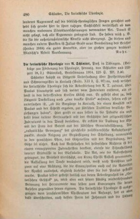 480-481 [Rezension] Schlatter, Adolf, Die korinthische Theologie