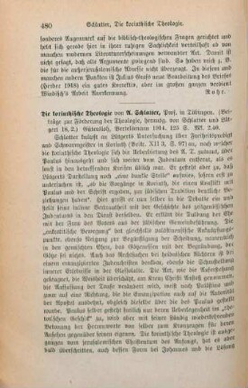 480-481 [Rezension] Schlatter, Adolf, Die korinthische Theologie