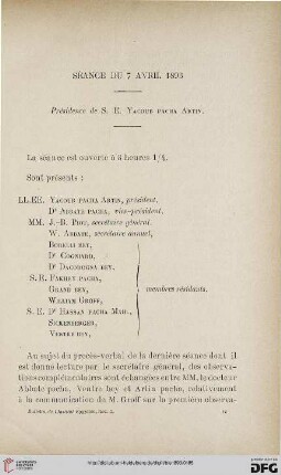 Séance du 7 avril 1893: présidence de S. E. Yacoub Pacha Artin