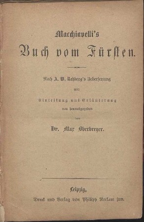 Macchiavelli's Buch vom Fürsten
