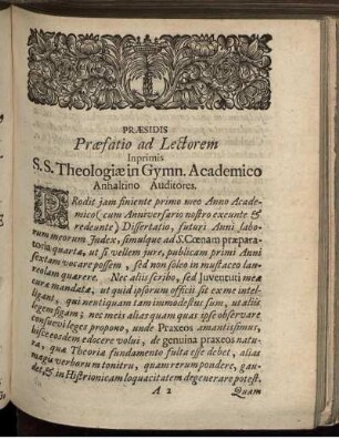 Praesidis Praefatio ad Lectorem ...