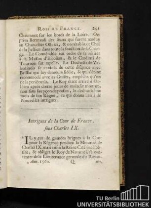 Intrigues de la Cour de France, sous Charles IX.